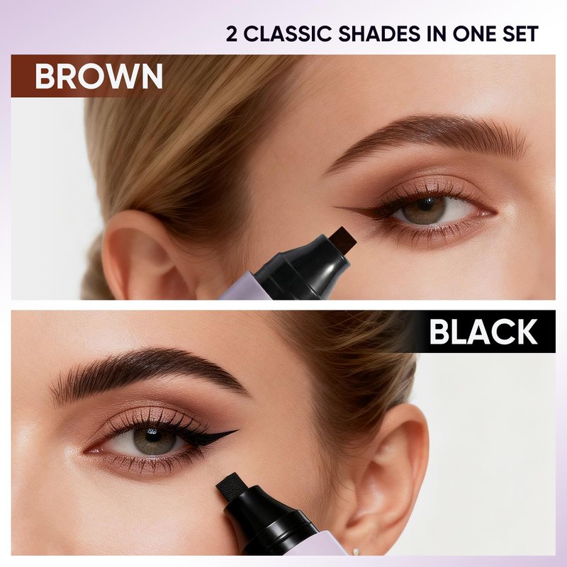 2CHILL 2-Pack Rotating Eyeliner Stamp Pen, Dual-Ended Winged Eyeliner Stamp, Cat Eye Tool, Waterproof & Smudge-Proof, Long-Lasting Make up, Matte Finish, Liquid Eyeliner for Beginners, Black & Brown