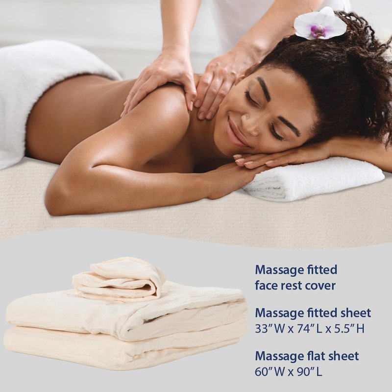 ForPro Luxury TerrySoft 3-Piece Massage Sheet Set, Natural, Ultra-Soft, Stain and Wrinkle-Resistant, Includes Flat and Fitted Sheets and Face Rest Cover