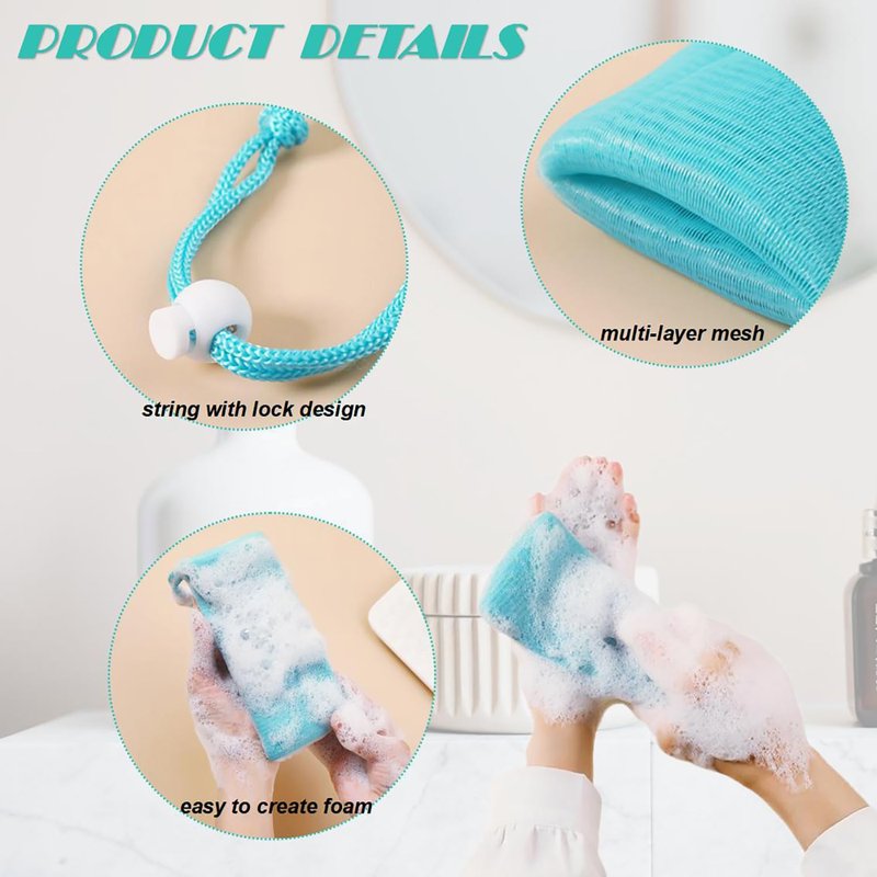 Doromy 10Packs Exfoliating Mesh Soap Bag Mesh Saver Pouch Bubble Foaming Nets Pocket Drawstring Foaming Net Soap Bag for Shower Body Facial Cleaning Tool Random Color