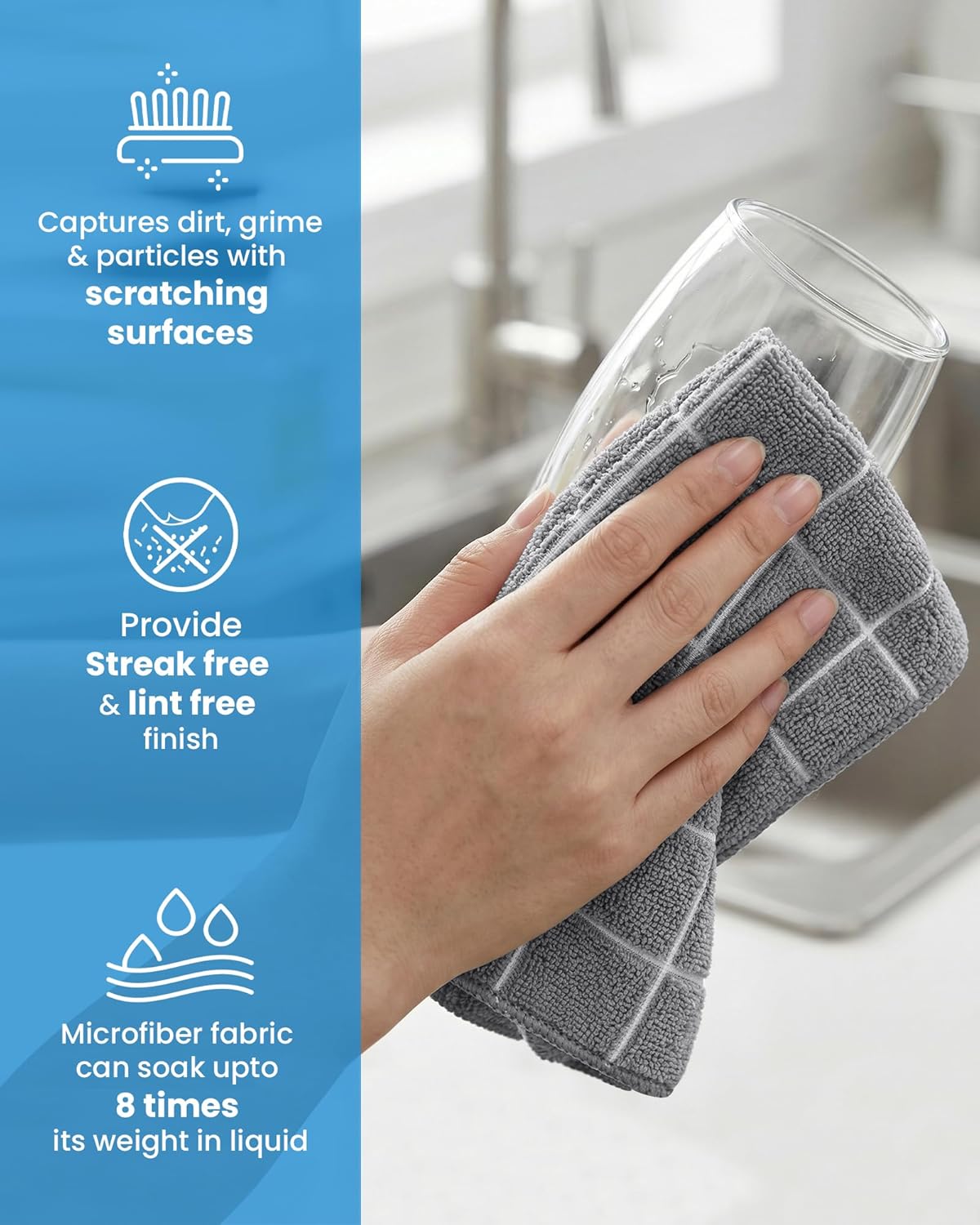 Utopia Towels Microfiber Wash Cloths Set - 12 Highly Absorbent & Soft Fingertip Towels | 12x12 Inches, Grey