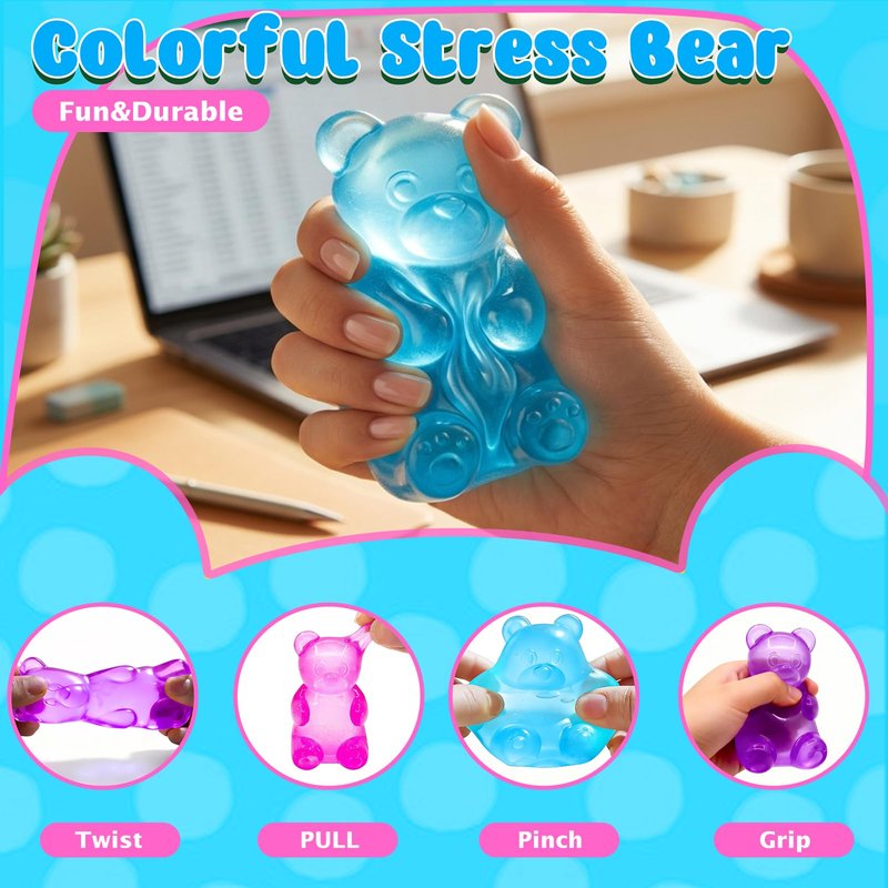 3 Pcs Easter Cute Gummy Bear Stress Relief Stress Ball, Slow Rising Squishy Squeeze Anxiety Relief & Focus Toy, Sensory Fidget Toys for Adults, Teens, Autistic ,ADHD, Classroom Prize，Party Favors
