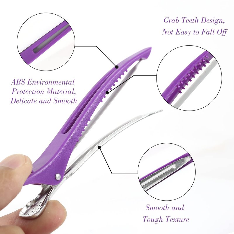 12 PCS No Crease Hair Sectioning Clips with Silicone Band - Duck Billed Professional Salon Clips for Hairstyling, Cutting, and Makeup