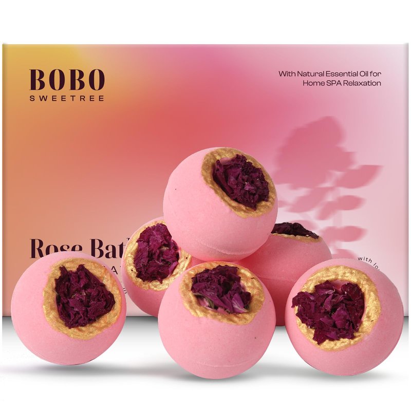 Bath Bombs for Women, Gift Set of 6 Fizzies Luxury Large Size with Real Flowers and Natural Organic Essential Oil, Self Care Gifts for Women, Mon, Daughter, Girlfriend, Kids,Pack of 6 (Rose)