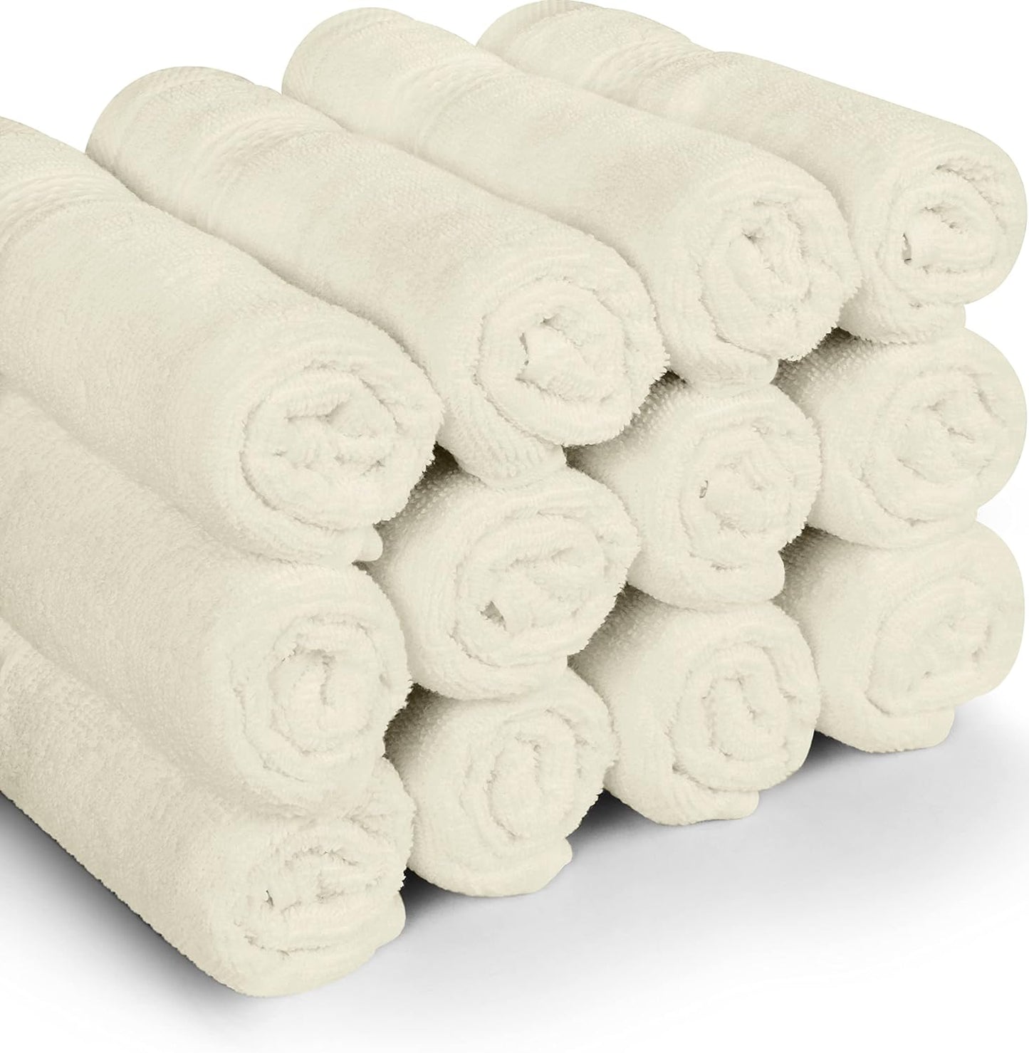 Utopia Towels | Premium 12-Pack Wash Cloths Set - 100% Cotton, Highly Absorbent, Soft Feel | 12x12 Inches, Ivory