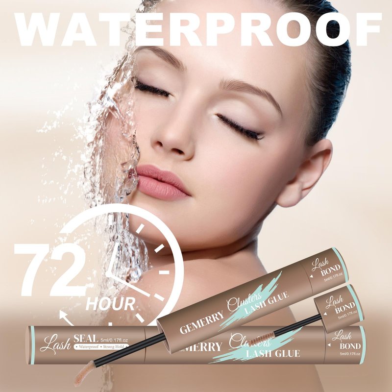 GEMERRY Lash Cluster Glue, Brown Lash Bond and Seal Waterproof Eyelash Glues for Clusters Eyelash Adhesive Long-Lasting 72H(5ml+5ml, Brown)