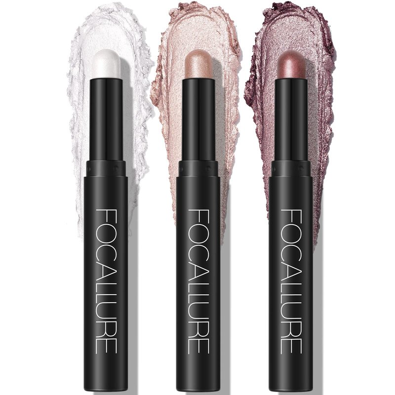 FOCALLURE 3 Pcs Cream Eyeshadow Stick,Shimmer Eyeshadow Pencil Crayon,High Pigmented Crease-proof Eye Shadow Brightener Sets,Long Lasting Eye Shadow Highlighter Stick Make up