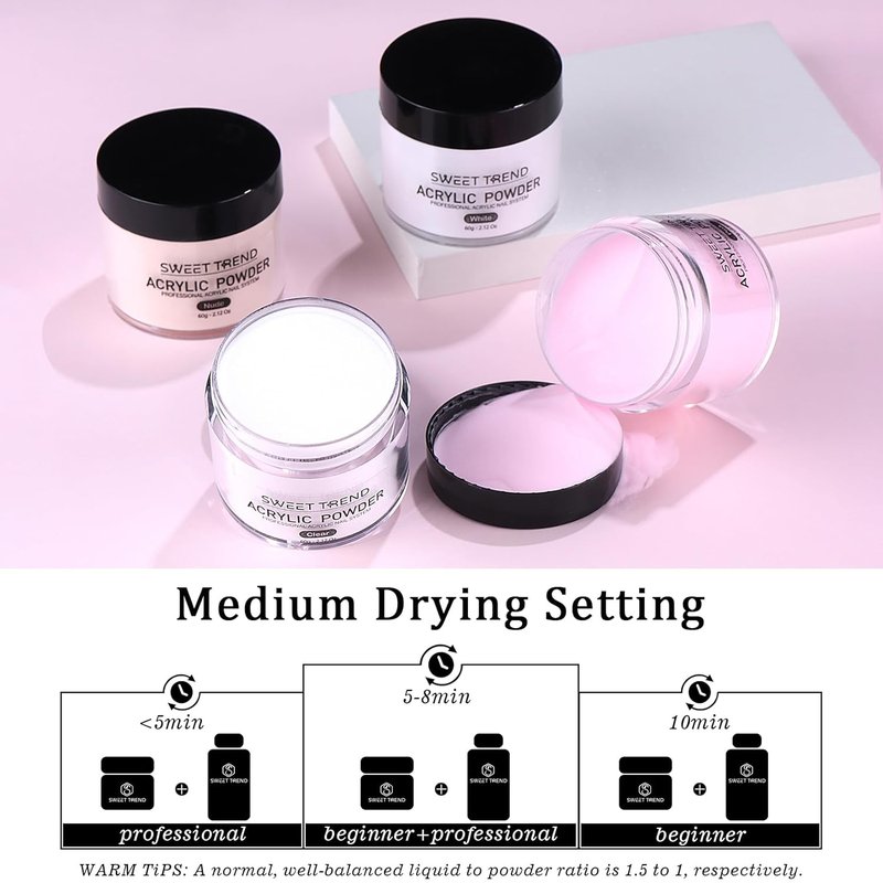 Skiennix Acrylic Nail Kit - 20g Clear White Pink Powder & Liquid Set for Beginners | Professional Tools for Home & Salon