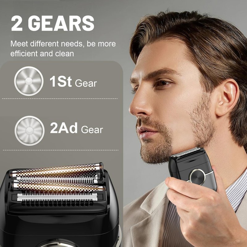 Rechargeable Electric Razor for Men - Mini Foil Shaver with 4 Floating Blades | Dual-Speed, LED Display, 120Min Runtime, IPX7 Waterproof