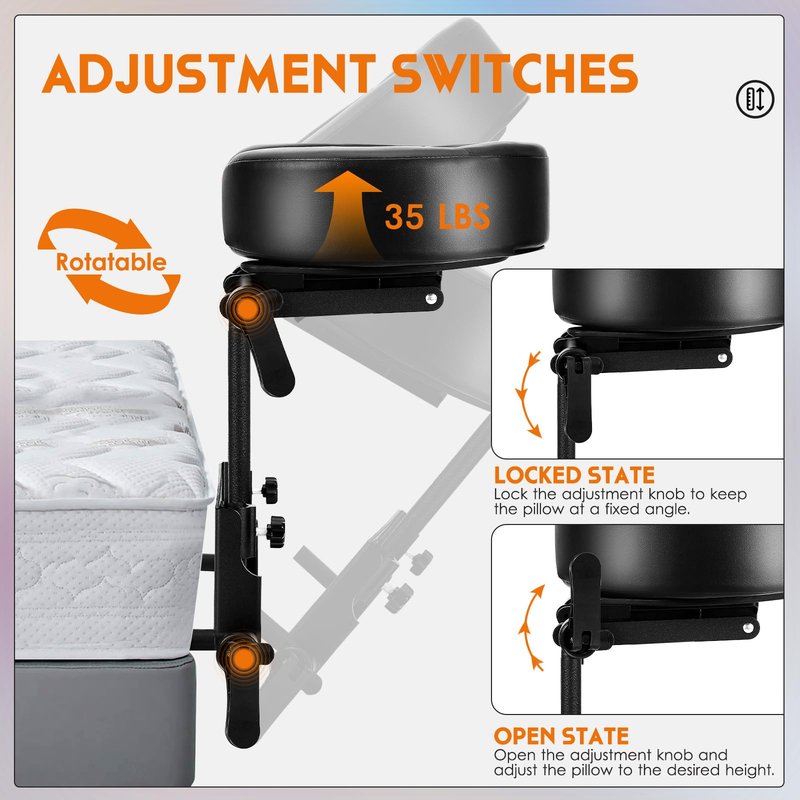 Nzxwrhb Home Use Sleeping Mattress Top Massage Kit-Adjustable Headrest for Bed Face Down Pillow Cradle After Eye Surgery-Turn Your Bed into a Massage Table (Black)