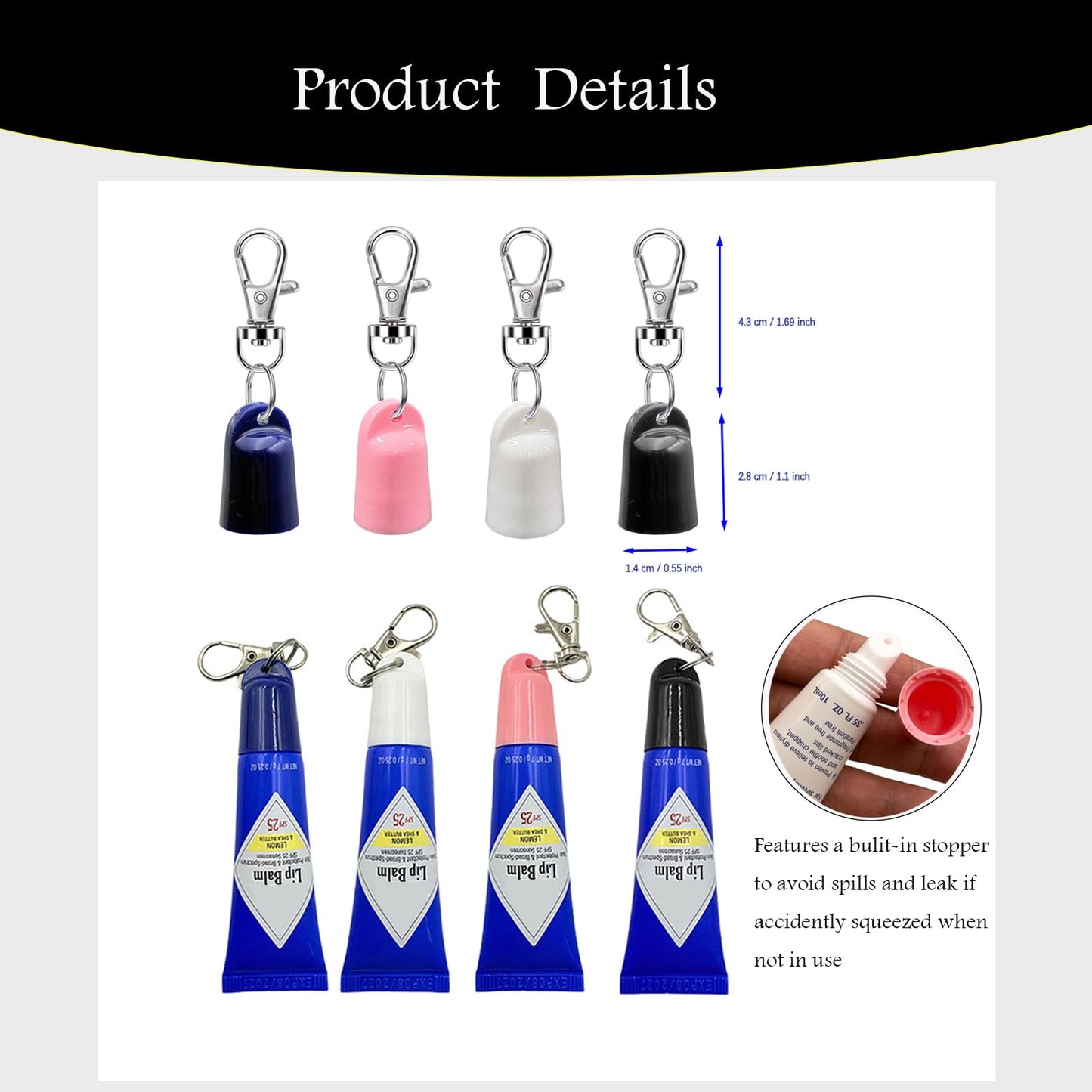 Tonsamvo 【4-Pack】 Keychain Caps for Jack Black 0.25 oz Lip Balm, Portable Replacement Cover Holder, Leak-Proof Design, Never Lose Your Lip Gloss Again