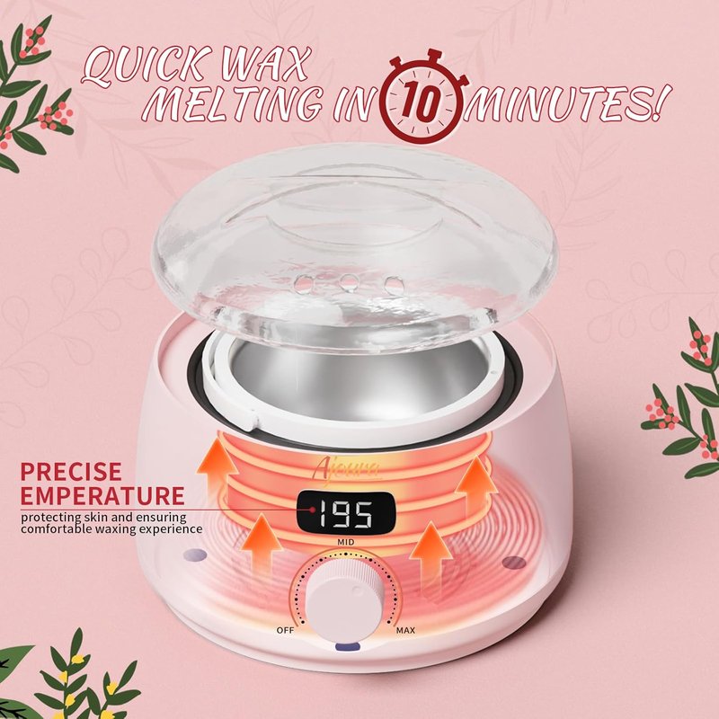 Ajoura Digital Wax Warmer - Quick-Heat Hair Removal Kit with Temp Control | 30 Waxing Sticks & Gloves Included
