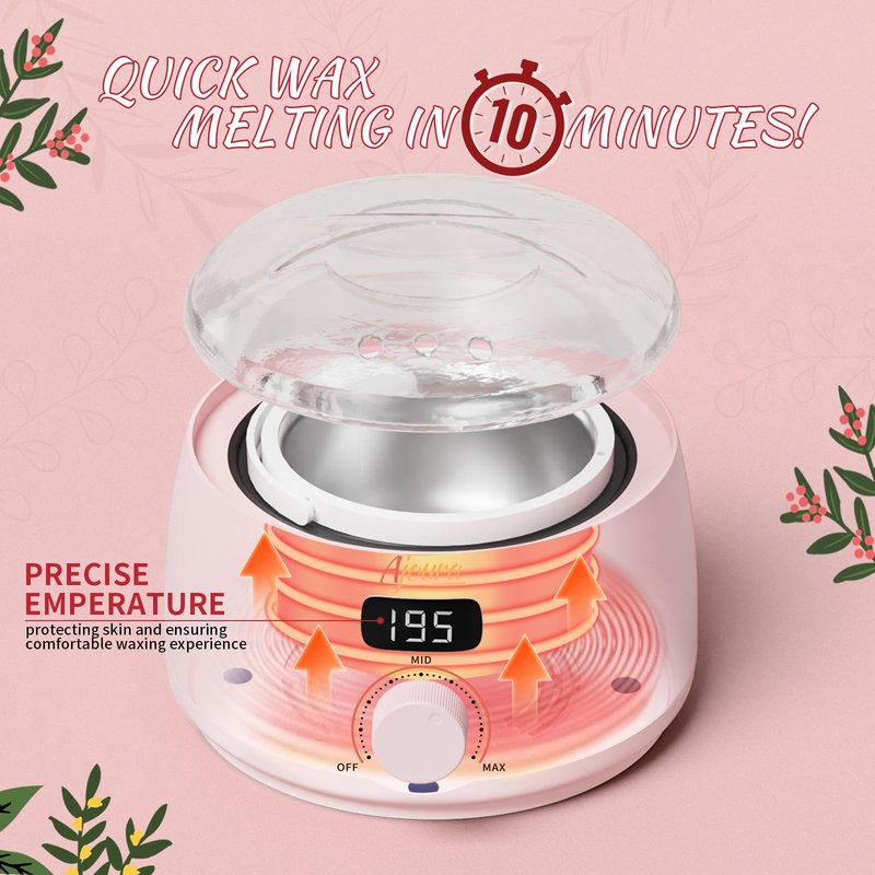 Ajoura Digital Wax Warmer, 10 minutes Quick-Heat Hair Removal Kit with Precision Temp. Control, Wax Heater including 30 Waxing Sticks & 2 Pairs of Gloves, Ideal Home & Salon Use for Whole Body