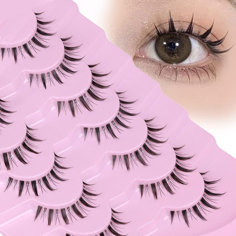 EYDEVRO False Eyelashes - Wispy Manga Lashes for Natural Anime Look | 7 Pairs of Spiky Cosplay Lashes