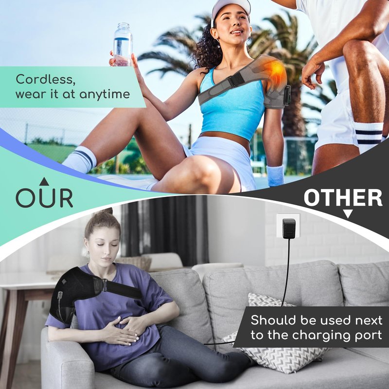 GVMSOR Cordless Shoulder Heating Pad with Massage for Rotator Cuff Pain, 5000mAh Battery Powered Heated Shoulder Brace,Shoulder Warmer for Pain Relief