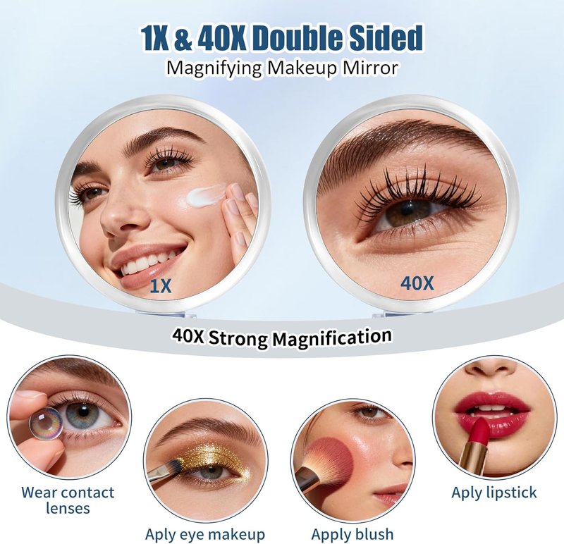 Magnifying Hand Mirror by [Brand Name] - Double-Sided 1X/40X Portable Travel Makeup Mirror