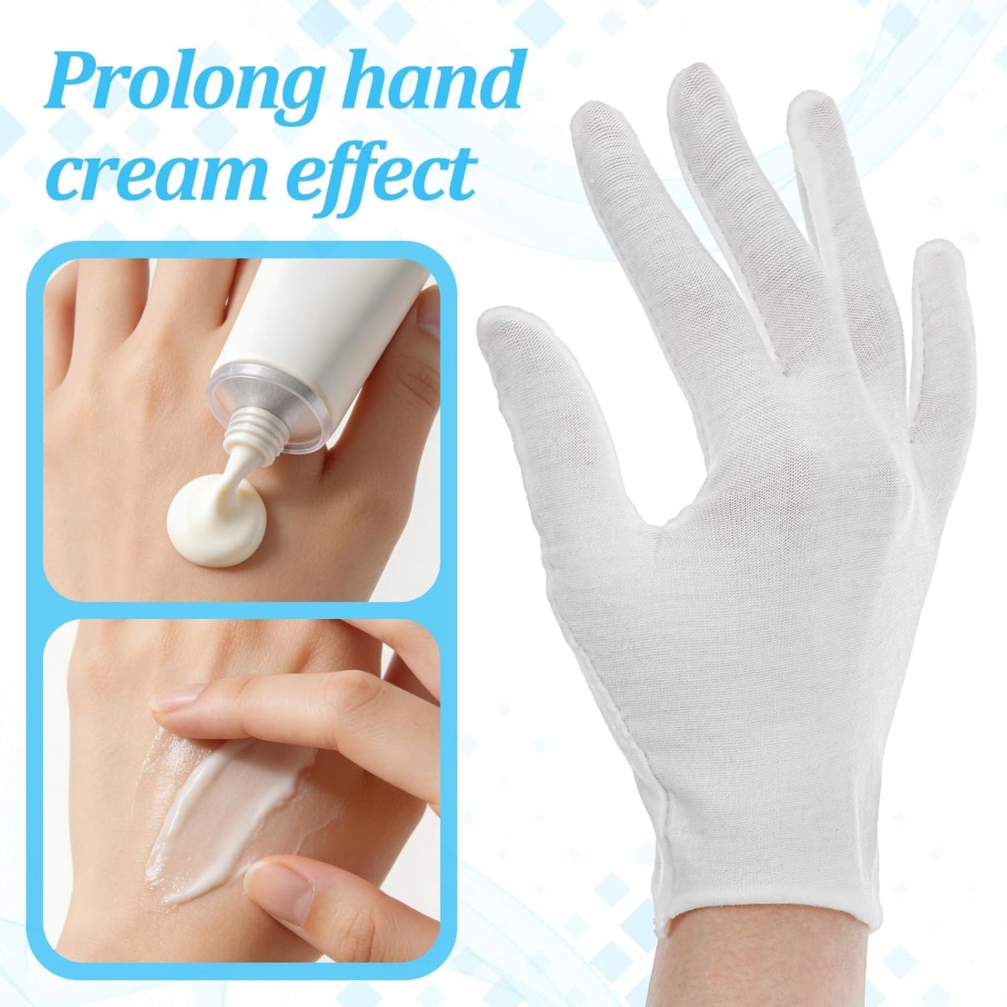 White Cotton Gloves for Dry Hands | Moisturizing Eczema Relief | 4 Pairs, Stretchy & Thin