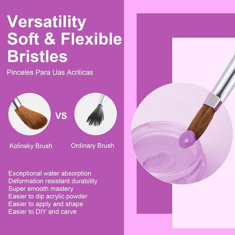 Acrylic Nail Brush Set - 4PCS Kolinsky Nail Art Brushes for Professional Manicure | Sturdy Handle, Oval Shape, 6/8/12/16 Sizes