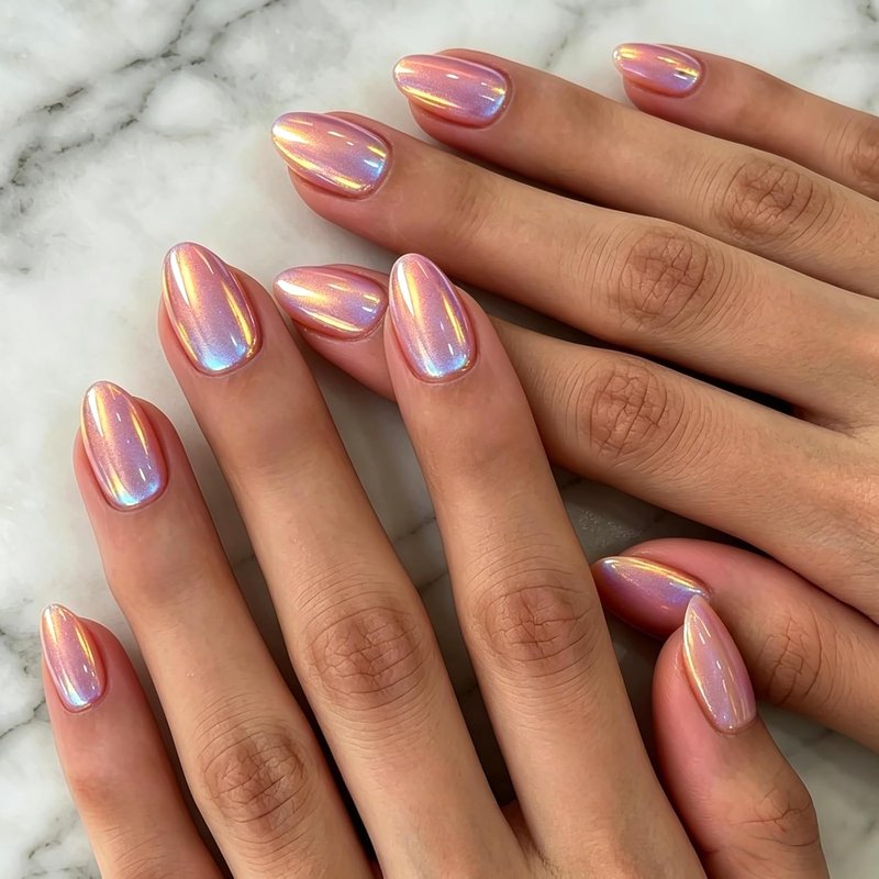 Bright Pink Chrome Press On Nails - Shiny Cat Eye Extra Short Almond | 32 Pcs Reusable Thick Glazed Kit in 16 Sizes