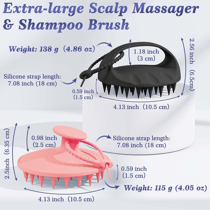 Manmihealth Large Hair Scalp Scrubber, One-piece Silicone Scalp Massager for Wet Dry, Long Bristles Shampoo Brush for Dandruff Removal and Hair Growth with Free Strap&Hook. (Style 1 Black)