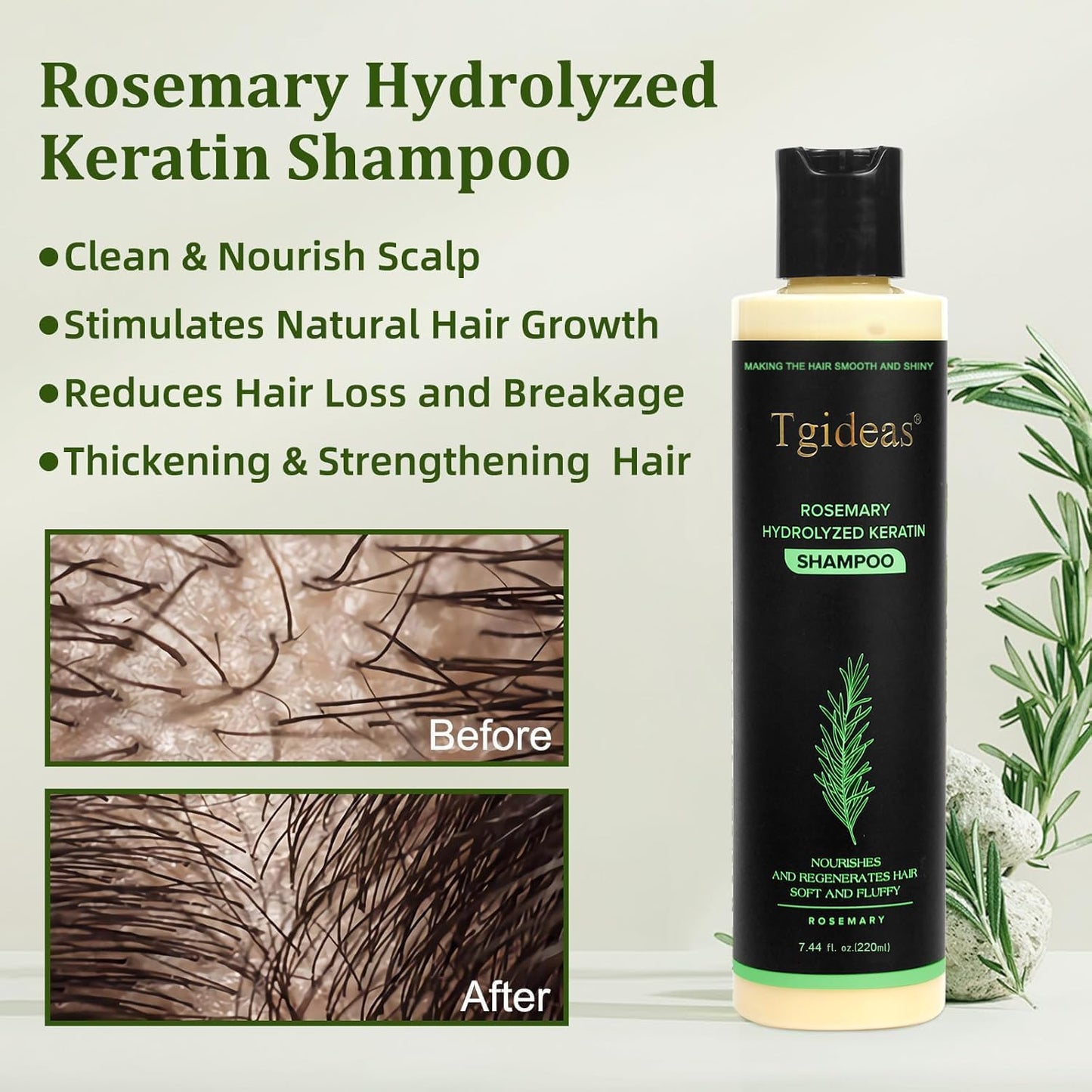 Tgideas Rosemary Biotin Shampoo - Volumizing, Sulfate-Free, for Thinning, Dry, Damaged Hair, Vegan, Color-Safe, 14.8 fl oz