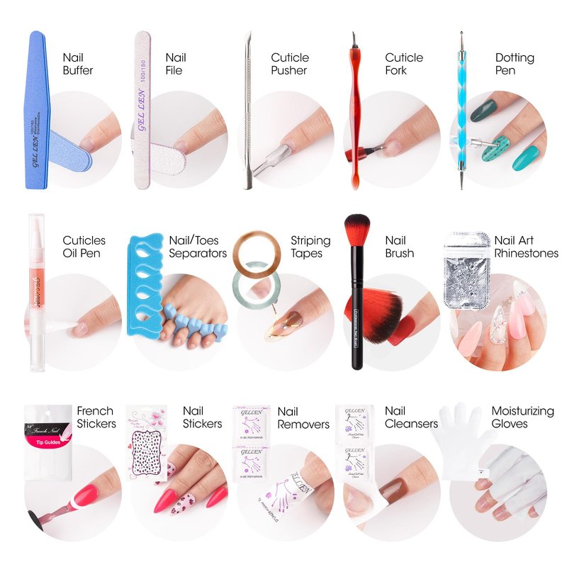 Gellen Gel Nail Polish Starter Kit with U V Light - 12 Colors Solid Black White Pink Blue Gel Polish with 72W Nail Lamp, Top Base Coat Nail Tools Gel Nail Polish Kit, Nail Gel All-In-One Manicure Set