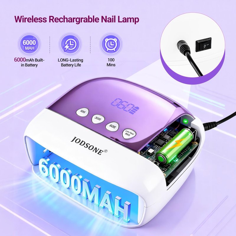 Cordless LED Nail Lamp - Rechargeable Portable Nail Dryer with LCD Display & 4 Timers | Home & Salon Use