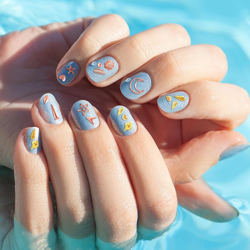 Pndeyo 3D Ocean Nail Art Charms - Beach Starfish & Seashell Decals | Gold & Rose Gold