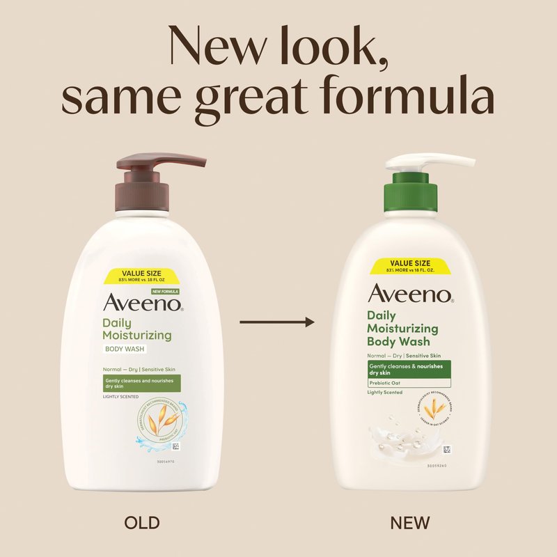 Aveeno Daily Moisturizing Body Wash for Dry & Sensitive Skin + Prebiotic Oat, Body Wash Gently Cleanses & Nourishes Dry Skin, Lightly Scented, Value Size, 33 fl. oz