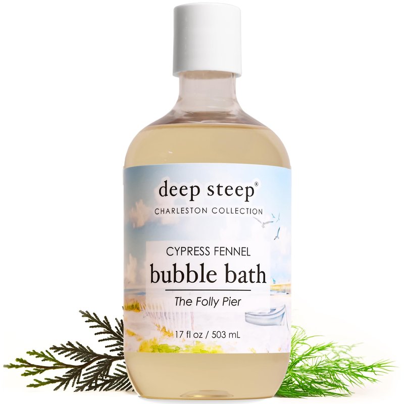 Deep Steep Cypress Fennel Bubble Bath for Women, Hypoallergenic, Clinically Tested, Clean Formula for Sensitive Skin, Sulfate-Free, 17 fl oz Bottle, Essential Bath Accessories