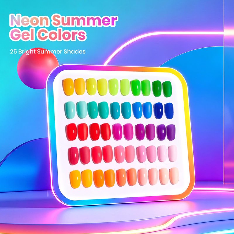 beetles Neon Gel Polish Set - Neon Summer Collection, Green Blue Purple 25 Summer Bright Colors Rainbow Gel Polish with Base Glossy Matte Top Coat UV LED Soak Of Gifts for Women 4th of July Nails