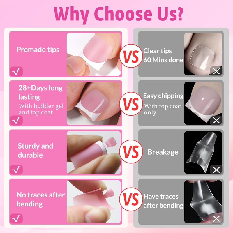 AddFavor Toe Nail Press ons - 150pcs Press on Toenails for Women, Pink French Tip Toe Press on Nails Fake Toe Nail Tips Square Fake Toenails in 15 Sizes Acrylic Toenail with Adhesive Tabs