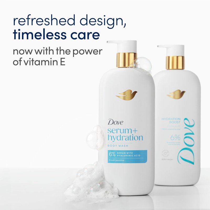 Dove Body Wash Hydration Boost Actively drenches dry skin 6% hydration serum with hyaluronic 18.5 oz