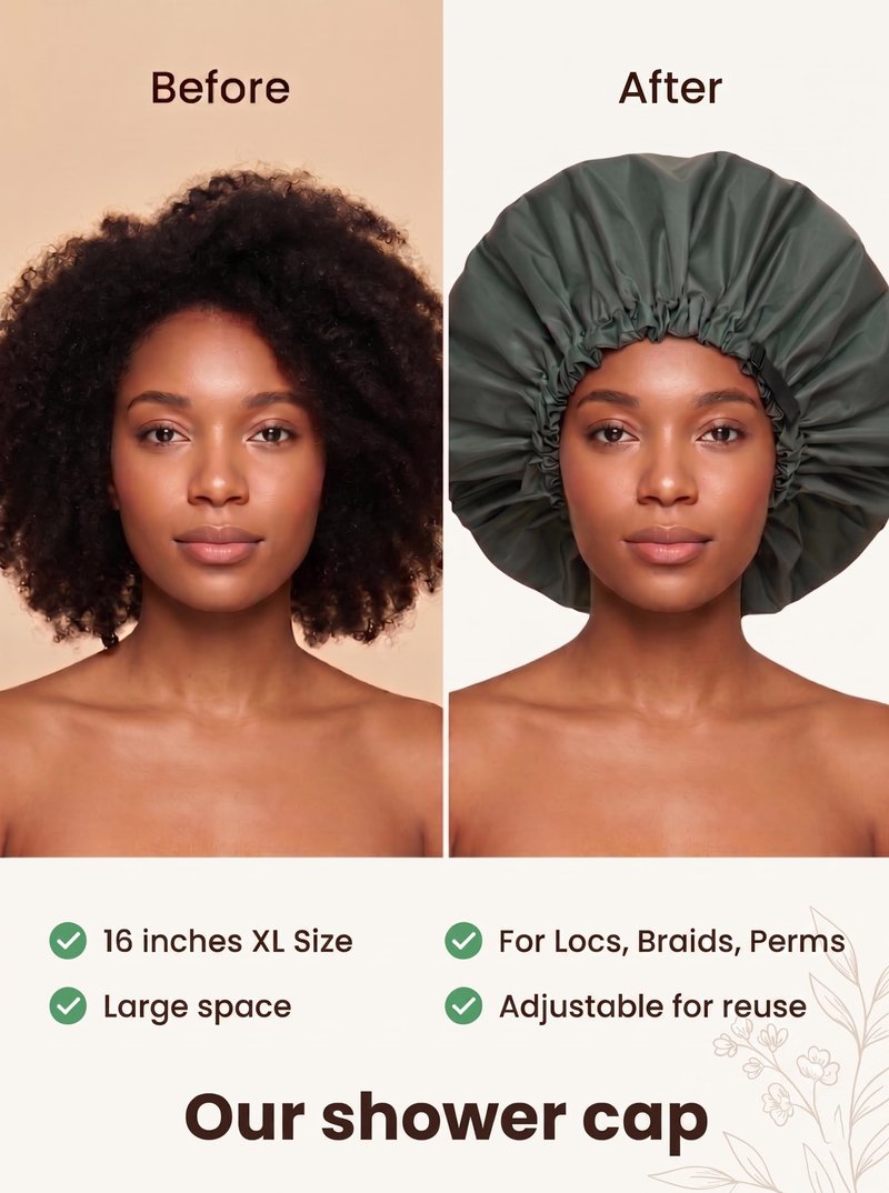Aquior Shower Cap for Women, Extra Adjustable Shower Caps for Women Double-Layer Waterproof Reusable Hair Cap, Large Size Hair Cap for All Hair,for Girls Spa Bath,Soft and Comfortable (Green)