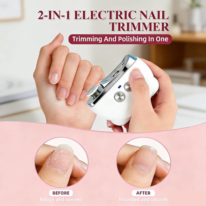 Skiennix Electric Nail Clipper - Safe & Painless Automatic Nail Cutter with LED Light | 3 Speeds, White