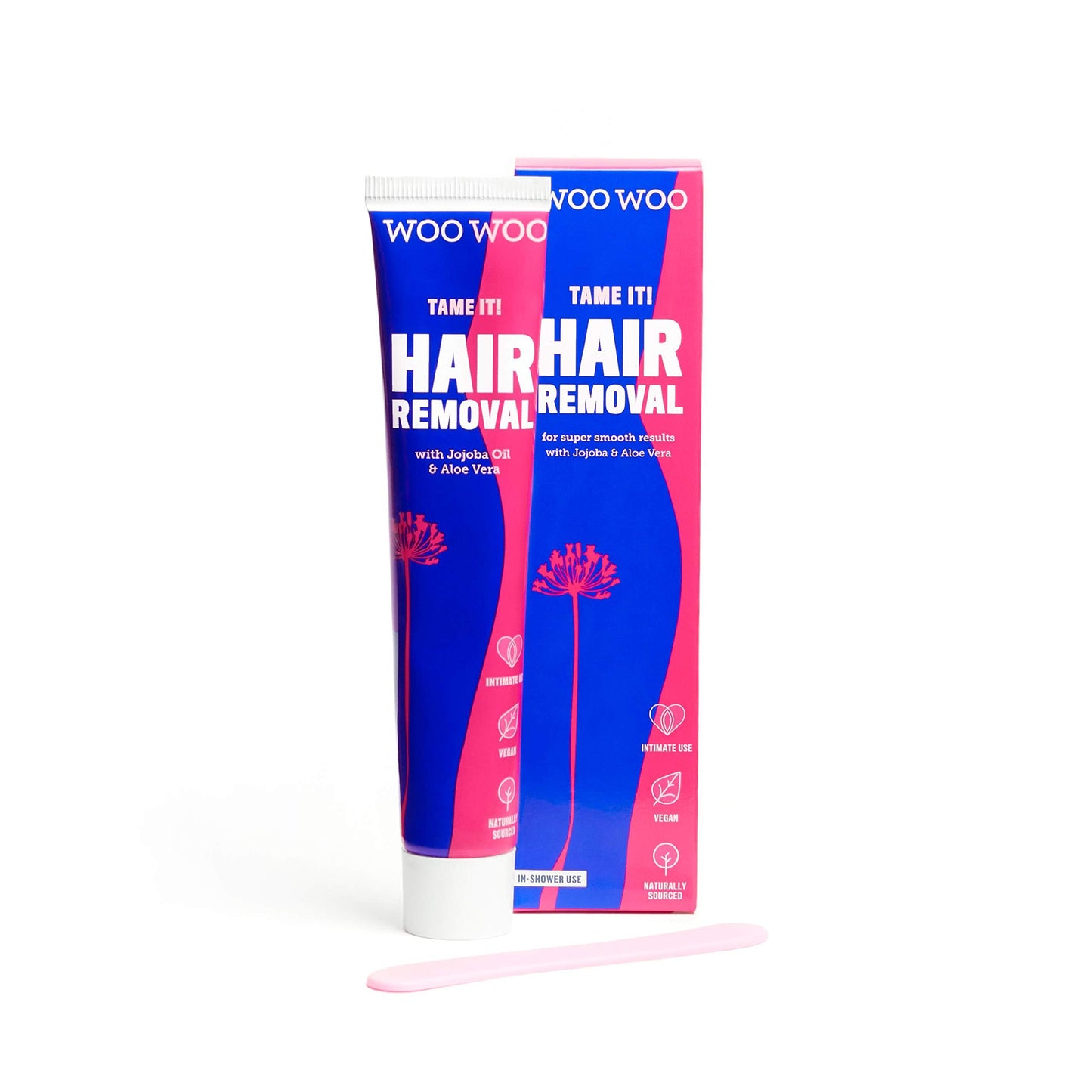 WooWoo Tame It! Natural Intimate Hair Removal Cream - Painless Vegan Hair Remover For Sensitive Skin - Depilatory For Genitals, Bikini, Legs & Bum - Women In-Shower Cream With Aloe Vera - 50ml