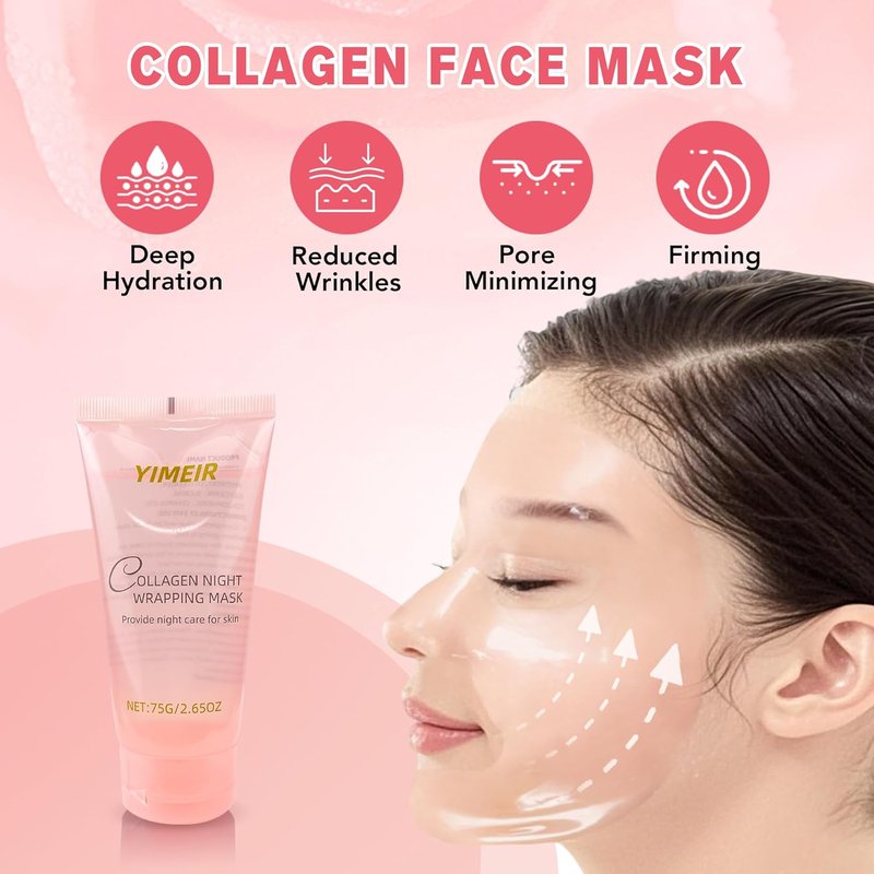 Skiennix Collagen Night Wrapping Mask - Hydrolyzed Peel-Off Facial Mask for Tightening & Hydration (Pink)