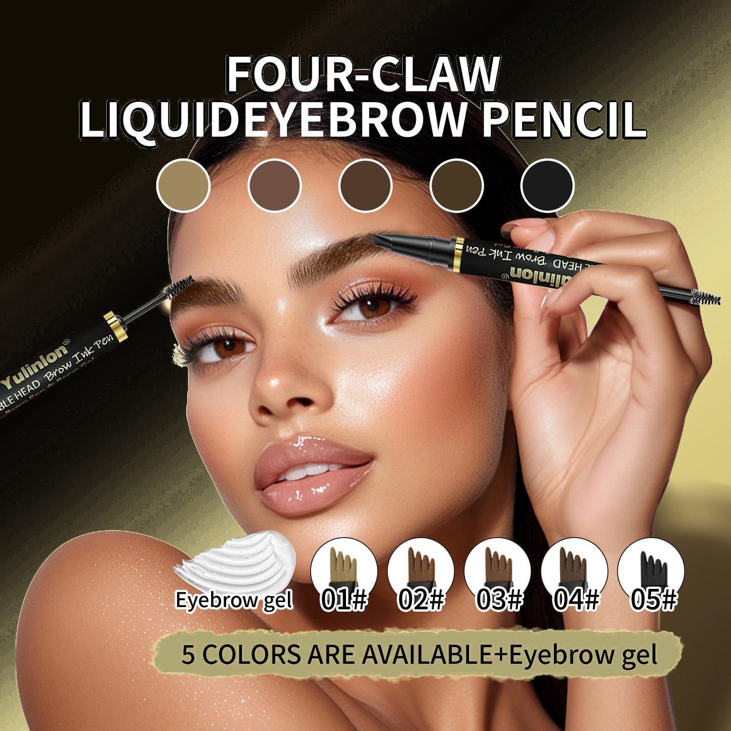 Yulinlon 2-in-1 Double Head Eyebrow Pen and Gel, Waterproof Brow Makeup with Dual-Ended Applicator (3#Dark Brown)