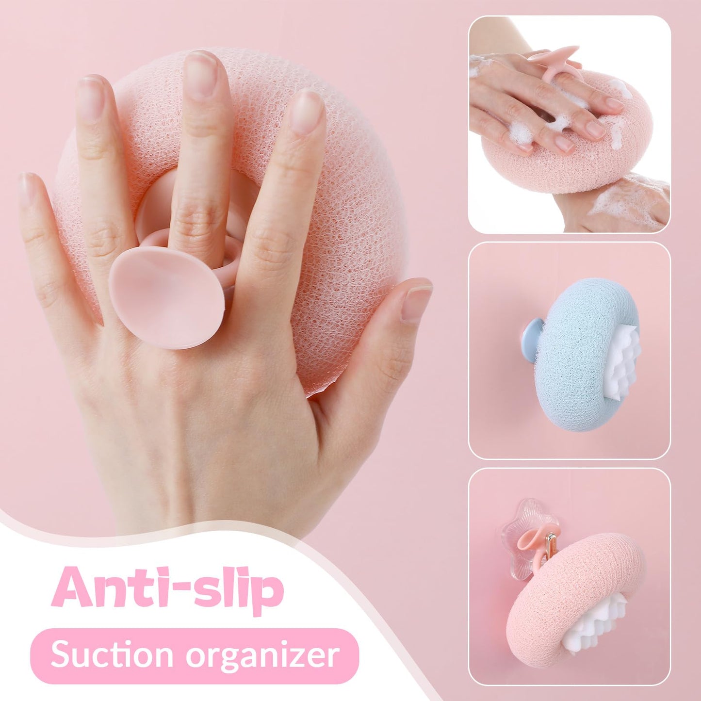 YBEATY 2 PCS Soft Sunflower Suction Cup Bath Ball Bath Body Brush Exfoliating Mesh Sponge Cleaning Scrubber Sponge with Finger Rings Shower Loofah Sponges for Women Men Scrub The Body Accessories