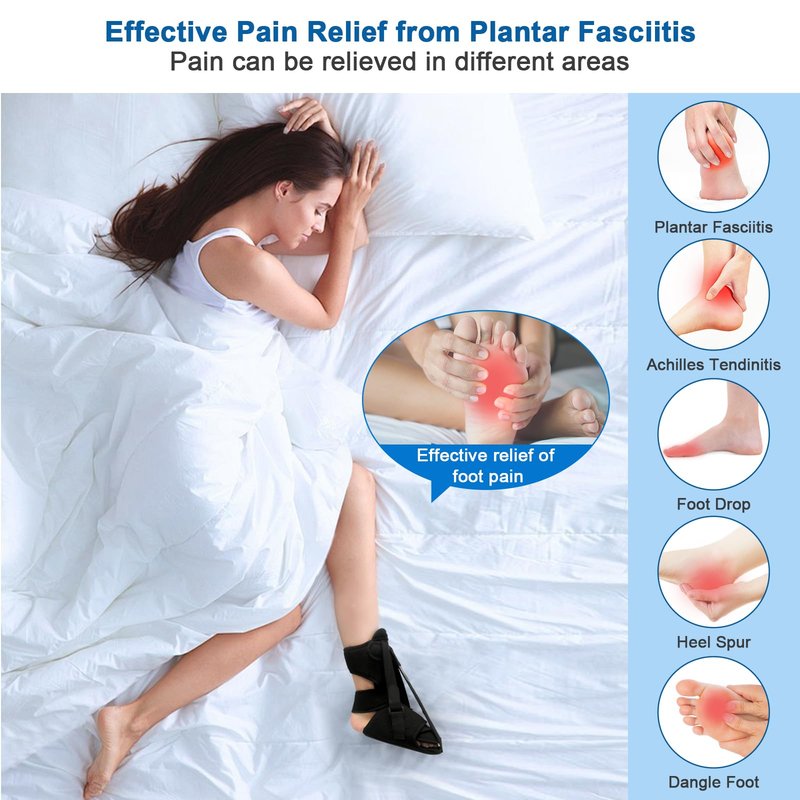 Plantar Fasciitis Night Splint and Brace, Upgraded Planters Facetious Relief, Foot Drop and Achilles Tendonitis Relief Brace, Night Splint for Plantar Fasciitis Women & Men, Black, Relief Day & Night