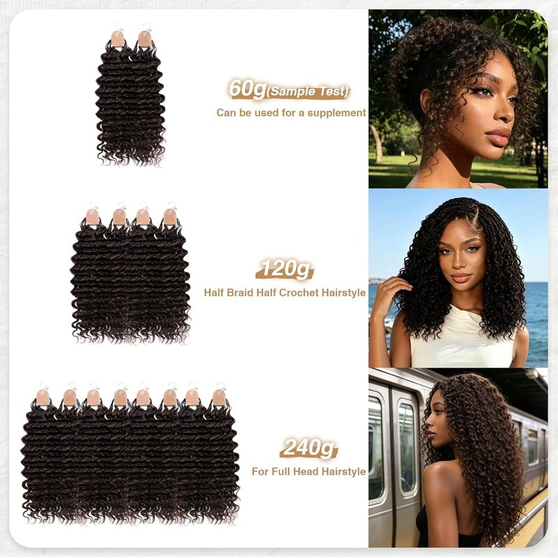 Miracle Knots Crochet Hair - Pre-Separated Deep Wave for Black Women | Easy Install, Lightweight, 14 Inch (2# Dark Brown)