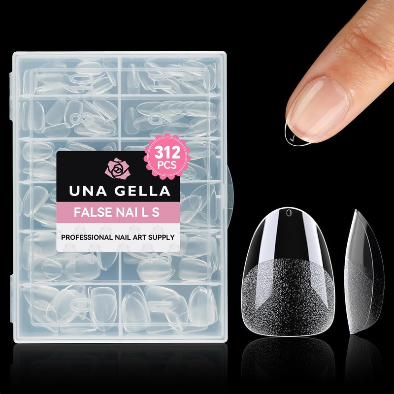 Extra Short Almond Nail Tips - 312pcs Pre-Shaped Half Matte Gel Nails | DIY Home Salon, 12 Sizes Available