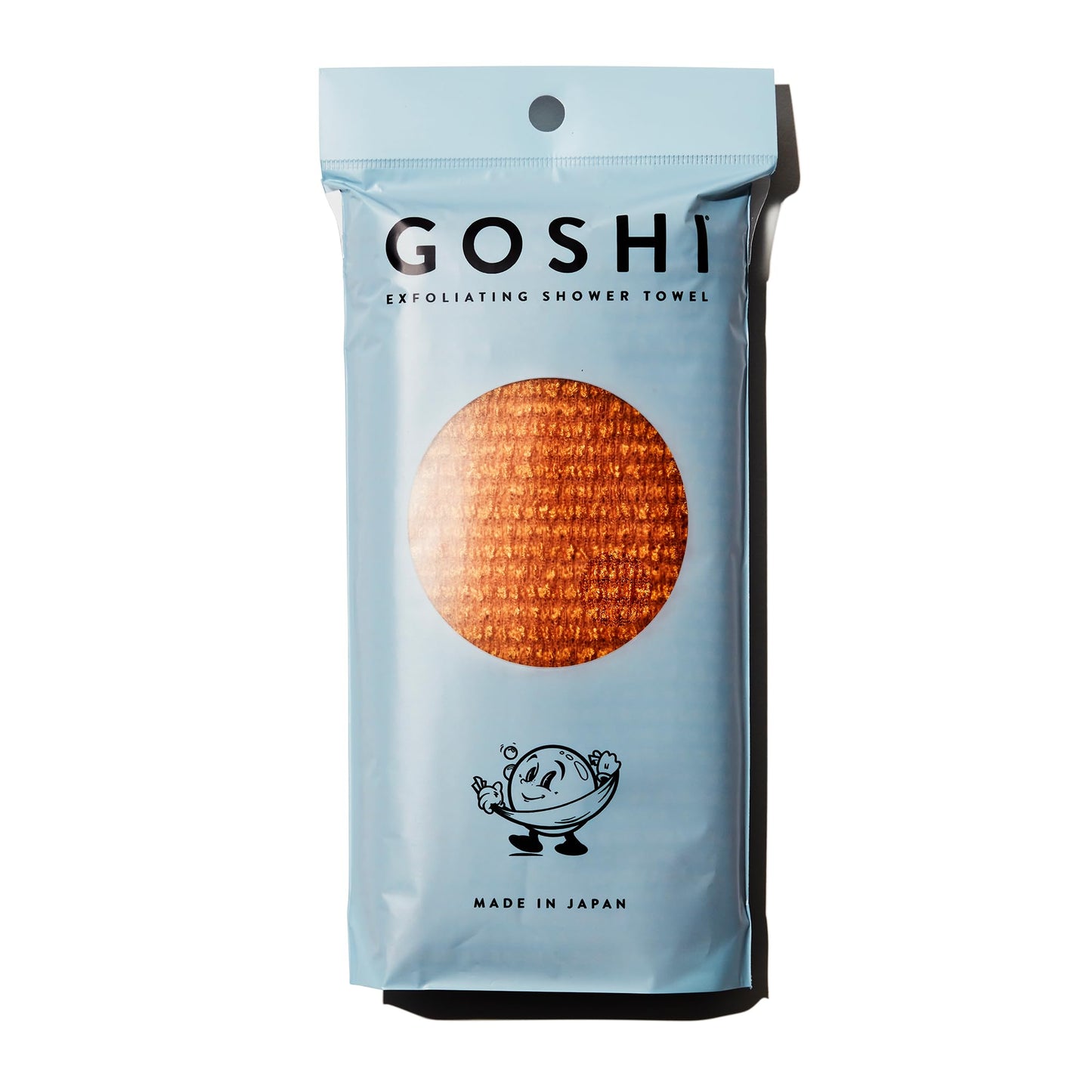 GOSHI Exfoliating Shower Towel - Long Body Scrubber for Back Acne, KP & Smooth Skin - Durable Rip-Resistant Weave, Quick-Dry Nylon Washcloth - Ethically Crafted in Gunma, Japan - Orange