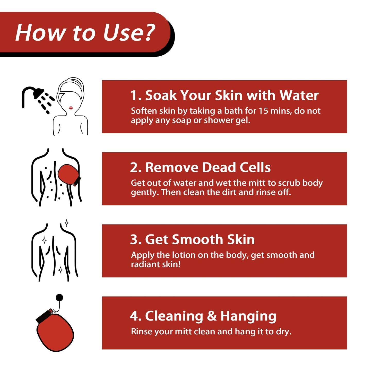 MIG4U Deep Exfoliating Glove Mitts for Shower and Bath SPA, Korean Style Body Scrubber Exfoliator Dead Skin Remover Women & Men, Keratosis Pilaris Treatment Skincare Spray Tan Removal