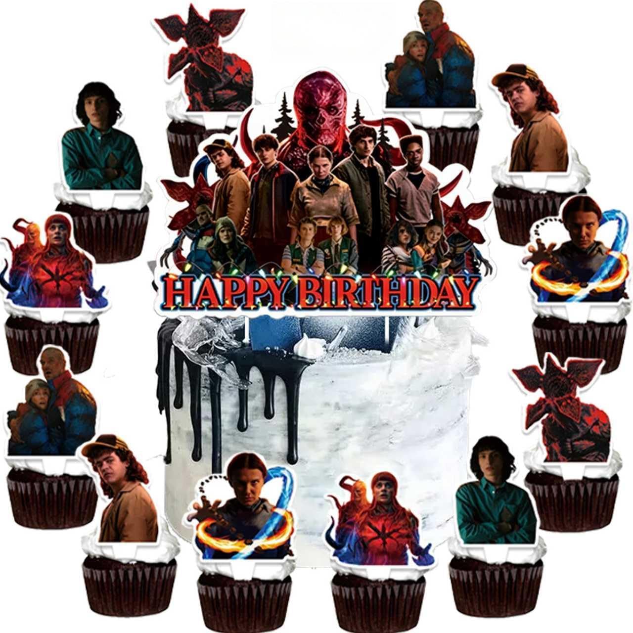 Stranger Things 25-Pc Birthday Cake Decorations Set - Includes Cake Topper & Cupcake Toppers