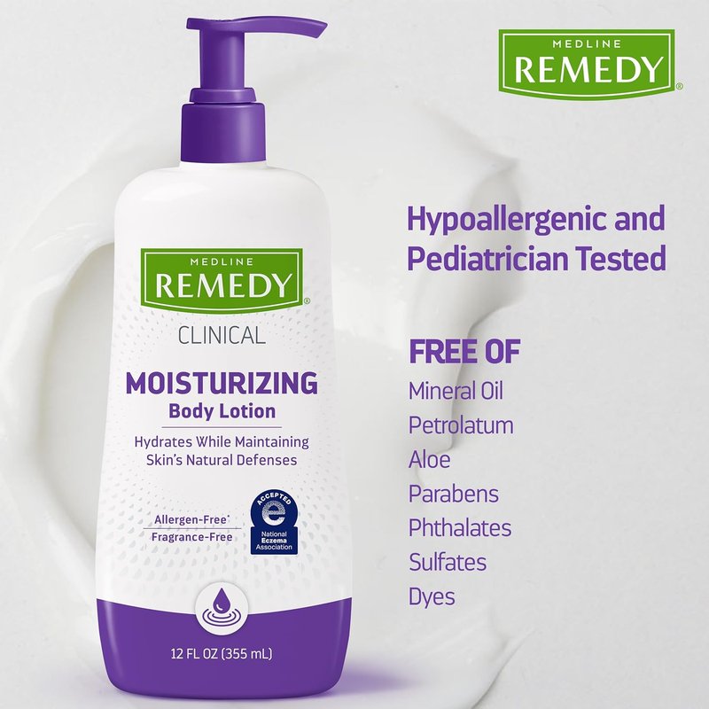 Medline Remedy Clinical Skin Cream - Fragrance-Free Moisturizer for Dry Skin | 12 fl oz, Hypoallergenic Lotion