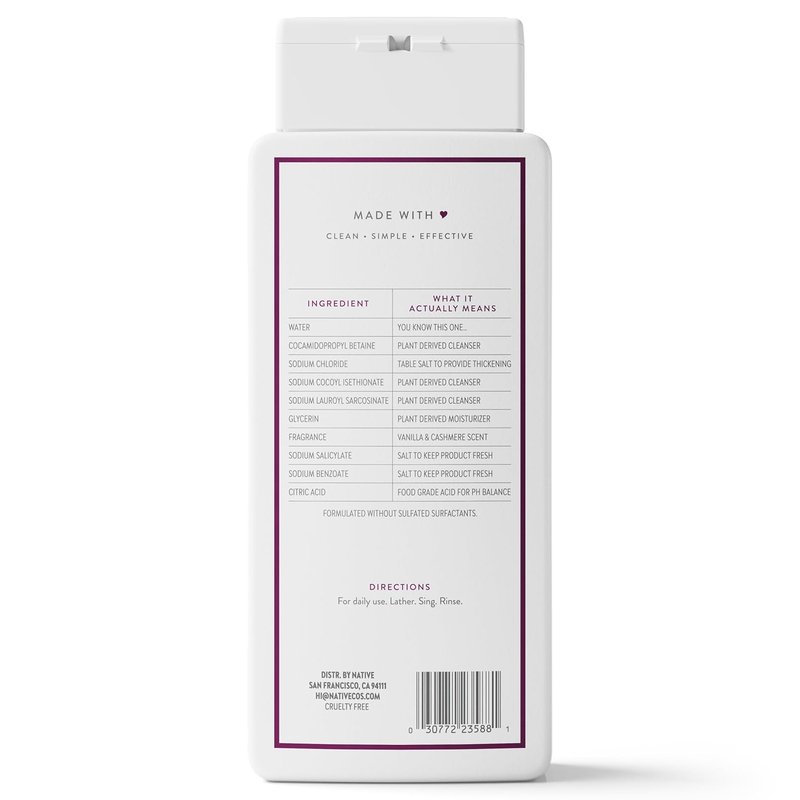 Native Body Wash Contains Naturally Derived Ingredients | For Women & Men, Sulfate, Paraben, & Dye Free Leaving Skin Soft and Hydrated |Vanilla & Cashmere 18 oz