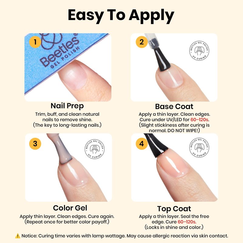 Beetles Gel Base and Top Coat Set 2Pcs 15ml, Stay Shining No Wipe Top Coat Gel Nail Polish & Strong Adhesion Base Coat Long Lasting High Gloss UV Lamp Needed Nail Art Design Manicure Gifts for Women