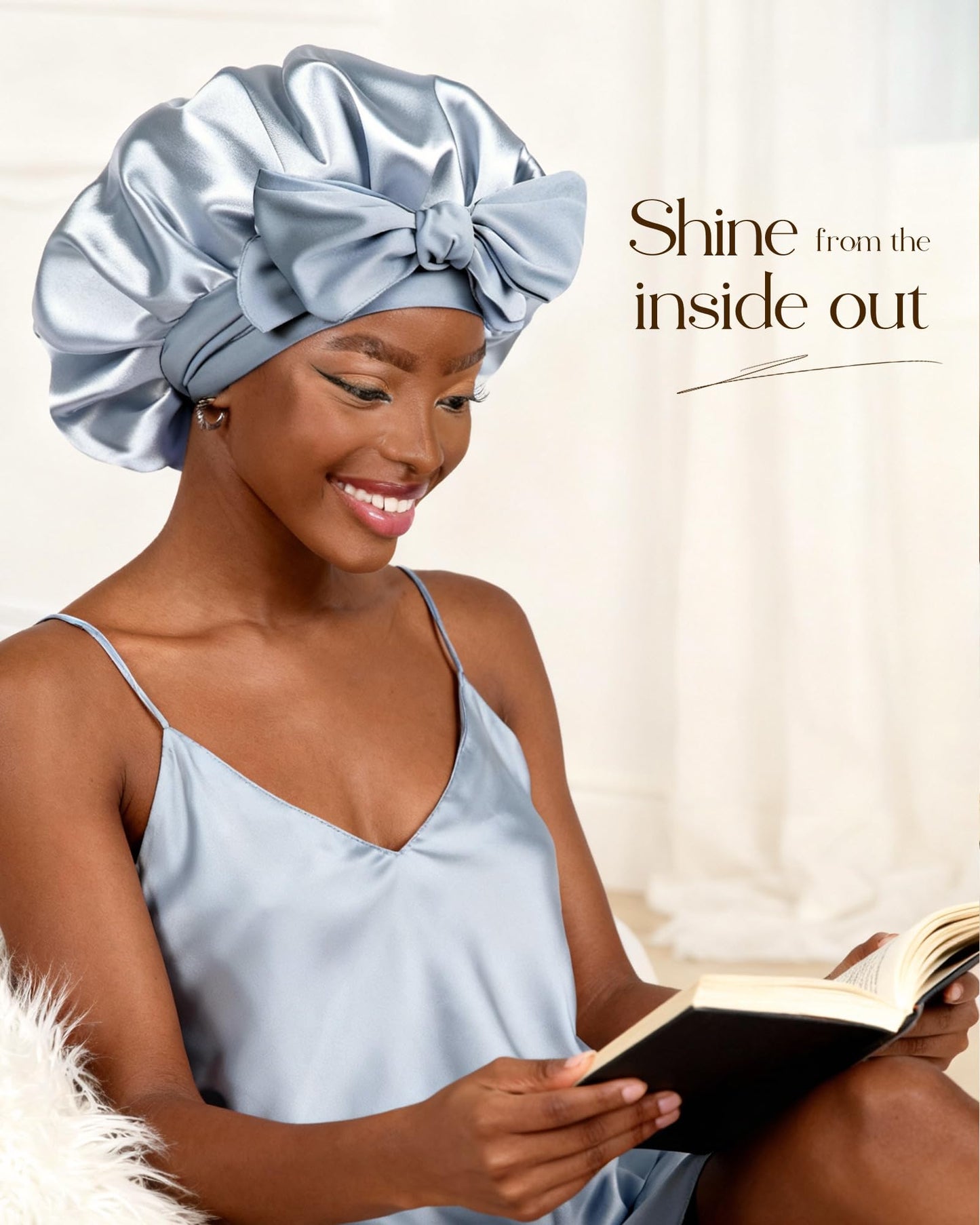 YANIBEST Adjustable Satin Bonnet for Sleeping Women Double Layer Hair Wrap Reduce Friction Prevent Frizz Natural Curly Hair, Blue