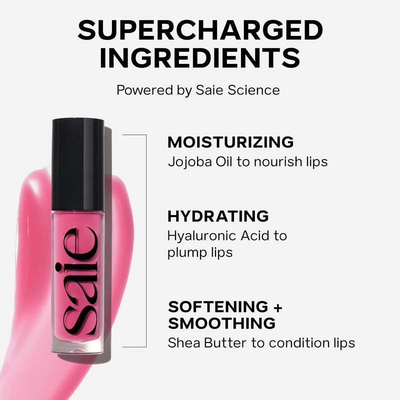 Saie Glossybounce - Hydrating Lip Gloss and Tinted Lip Oil Hybrid with Hyaluronic Acid & Jojoba Oil for Non-Sticky, Ultra-Shiny, Plump & Soft Lips - Everyday Makeup Essential - Dip (.17 oz)