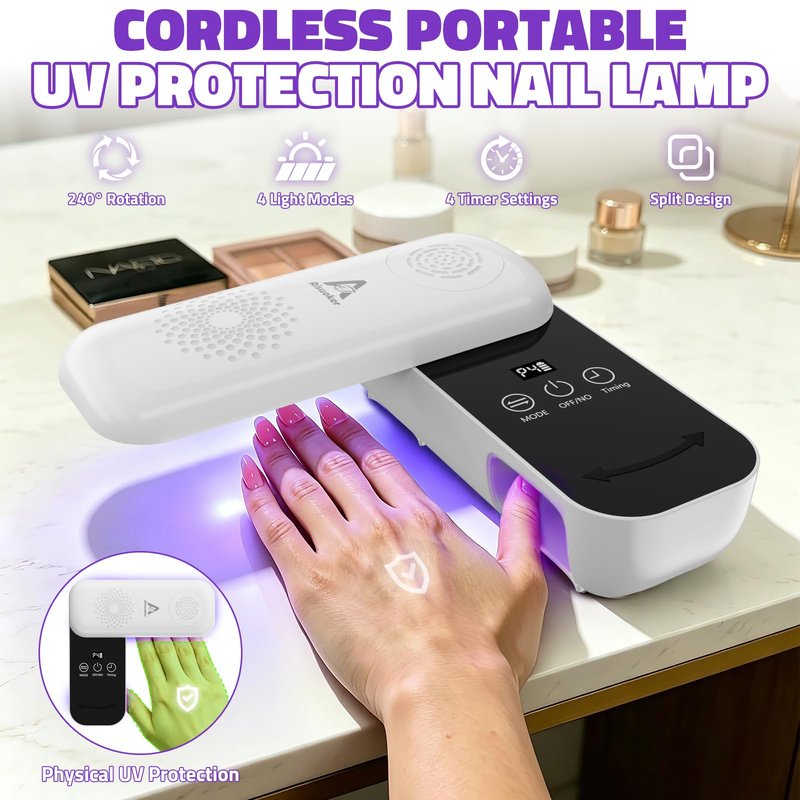 Aisuoker Compact Cordless UV Nail Lamp, Portable Nail Dryer for Gel Polish with 36 Beads, Rotatable Panel & UV Protection Design, Rechargeable LED Nail Light with 4 Modes ＆ Timer for Salon and Home